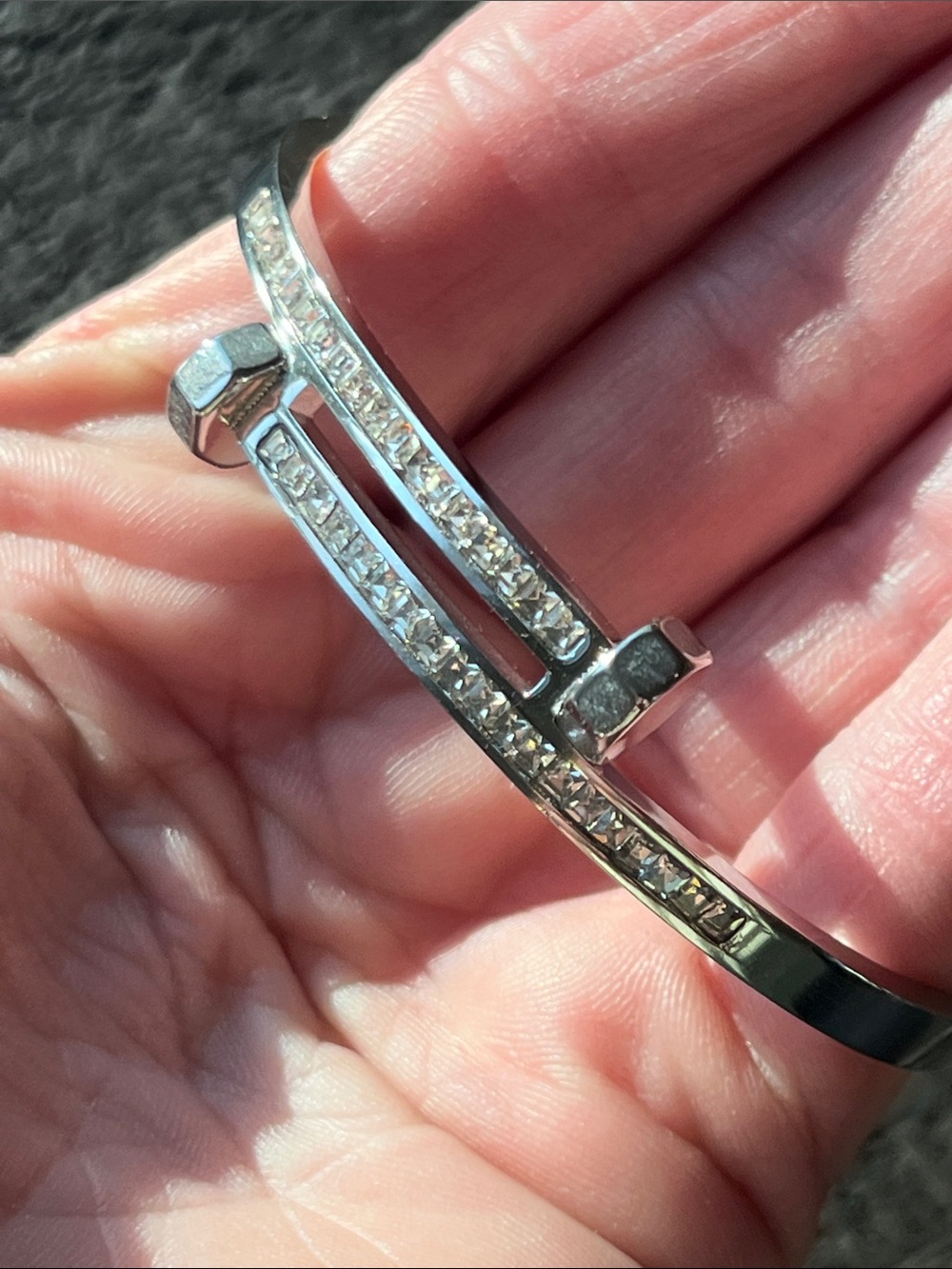Silver-Tone Crystal Accent Bypass Bracelet
